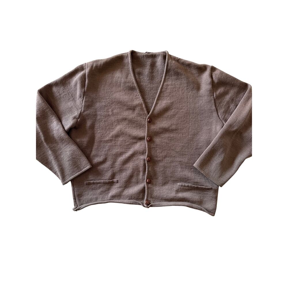Vintage 70s Bosa Milicevic Yugoslavia Brown Knit Cardigan Wood Buttons L